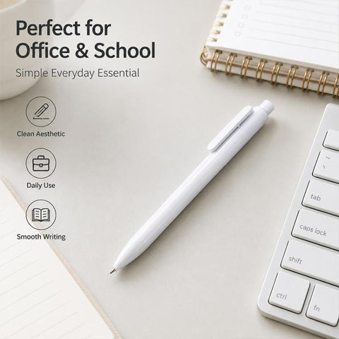 10 PCS/Pack Retractable Minimalist White Ballpoint Pen, 0.7mm Bullet Tip