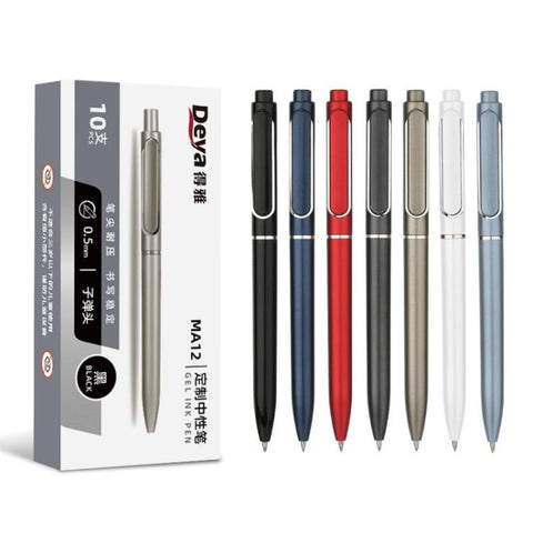 10 PCS/Pack Retractable 0.5mm Bullet Tip Signature Gel Pen, Metal Pen Refill, Plastic Pen Refill
