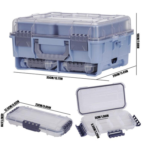 Large Portable Handheld Lure Fishing Tackle Box Waterproof Dual-Layer Multi Grids Container