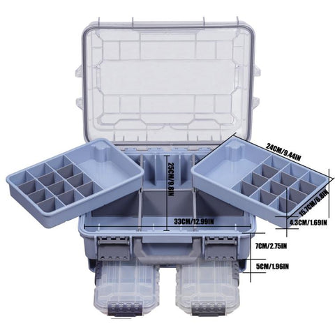 Large Portable Handheld Lure Fishing Tackle Box Waterproof Dual-Layer Multi Grids Container