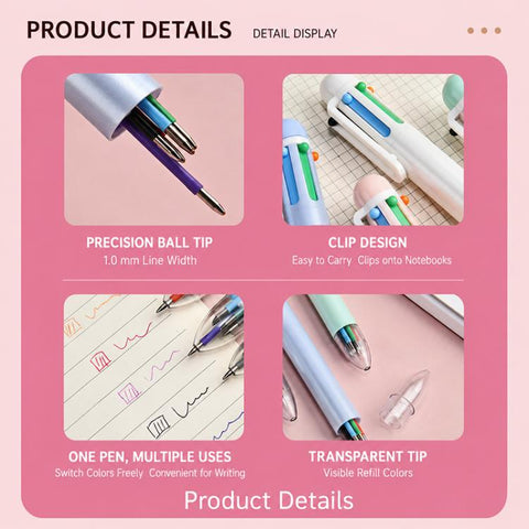 5 PCS/Pack 1.0mm Bullet Tip Six-colors Retractable Ballpoint Pen