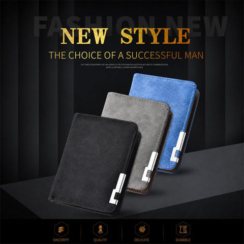 Retro Men Frosted PU Leather Short Wallet Card Bag