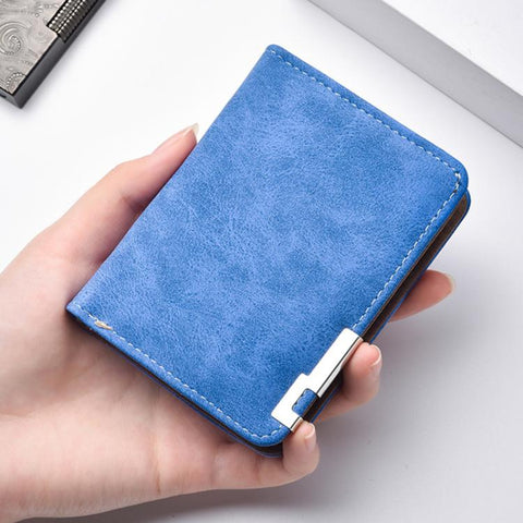 Retro Men Frosted PU Leather Short Wallet Card Bag