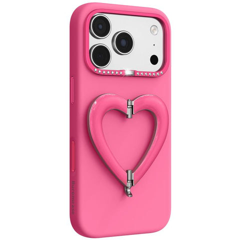 Liquid Silicone Metal Heart-Shaped Kickstand Phone Case, For iPhone 18 Pro, For iPhone 18 Pro Max, For iPhone 17 Pro Max, For iPhone 17 Pro, For iPhone 16 Pro Max, For iPhone 16 Pro