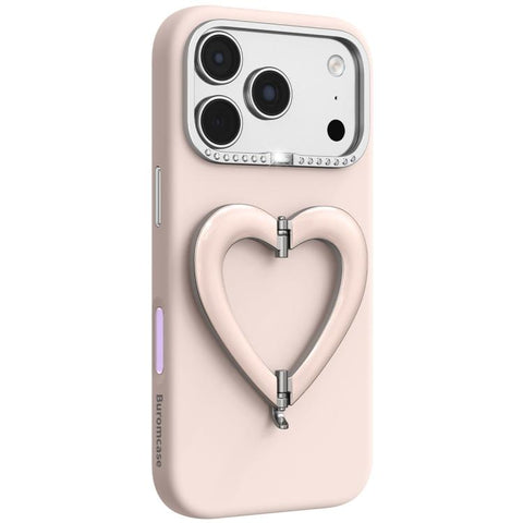 Liquid Silicone Metal Heart-Shaped Kickstand Phone Case, For iPhone 18 Pro, For iPhone 18 Pro Max, For iPhone 17 Pro Max, For iPhone 17 Pro, For iPhone 16 Pro Max, For iPhone 16 Pro