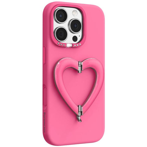 Liquid Silicone Metal Heart-Shaped Kickstand Phone Case, For iPhone 18 Pro, For iPhone 18 Pro Max, For iPhone 17 Pro Max, For iPhone 17 Pro, For iPhone 16 Pro Max, For iPhone 16 Pro