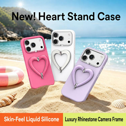 Liquid Silicone Metal Heart-Shaped Kickstand Phone Case, For iPhone 18 Pro, For iPhone 18 Pro Max, For iPhone 17 Pro Max, For iPhone 17 Pro, For iPhone 16 Pro Max, For iPhone 16 Pro