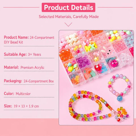 24-grid Children DIY Beaded Bracelet Kit, 24-grid (Energetic Girl), 24-grid (Crystal Rabbit), 24-grid (Dazzling Beads), 24-grid (Candy Bunny)