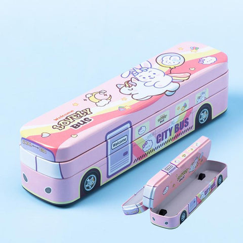 Creative Bus Double-Layer Metal Pencil Box