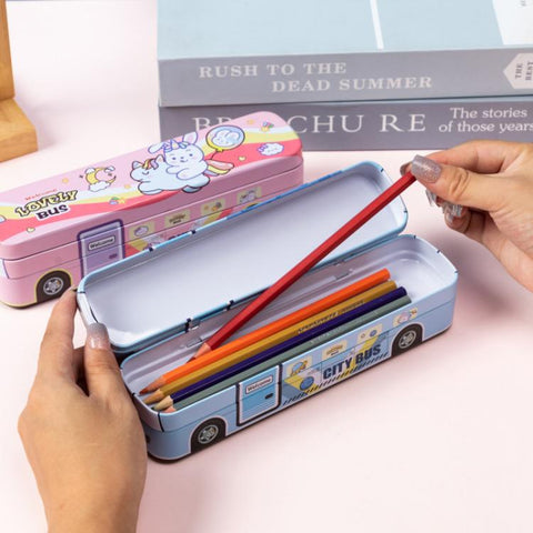 Creative Bus Double-Layer Metal Pencil Box