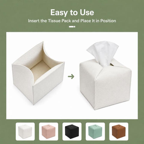 Dustproof PU Leather Tissue Storage Box, Square, Oblong