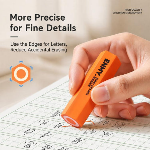 ENMY 4 PCS/Pack Hexagonal Pencil-Shaped Eraser for Pencils, Sketching, Drawing