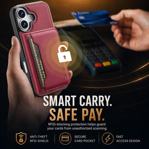 LC.IMEEKE L7 Series RFID Card Bag Magnetic Phone Case, For iPhone 16, For iPhone 15 Pro Max, For iPhone 15 Pro, For iPhone 15 Plus / 14 Plus, For iPhone 15, For iPhone 14 / 13, For iPhone 14 Pro, For iPhone 14 Pro Max