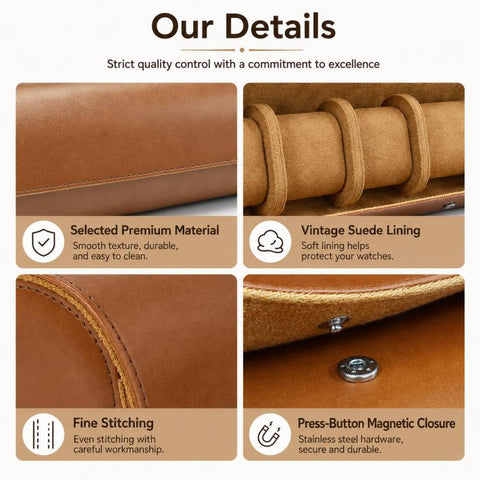 Portable Vintage Leather Watch Storage Case, Two Slots, Three Slots