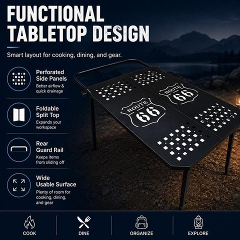 Outdoor Camping Off-Road Portable Folding Metal Dining Table, Checkered, Mosaic