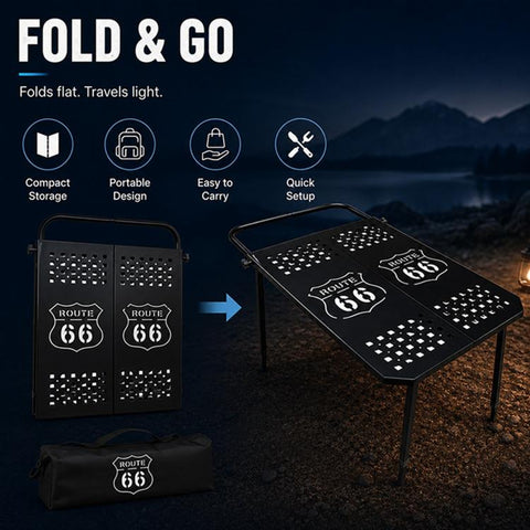 Outdoor Camping Off-Road Portable Folding Metal Dining Table, Checkered, Mosaic
