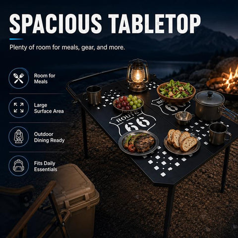 Outdoor Camping Off-Road Portable Folding Metal Dining Table, Checkered, Mosaic