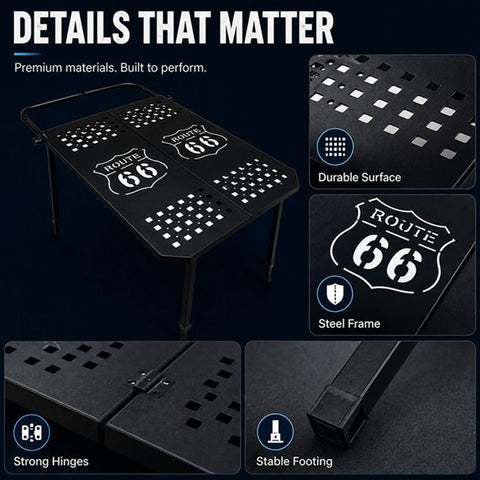 Outdoor Camping Off-Road Portable Folding Metal Dining Table, Checkered, Mosaic