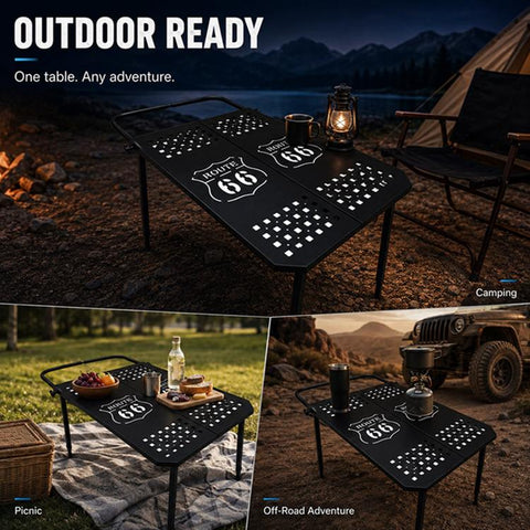 Outdoor Camping Off-Road Portable Folding Metal Dining Table, Checkered, Mosaic