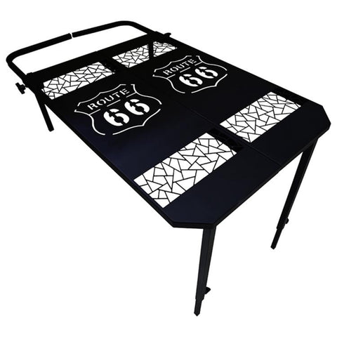 Outdoor Camping Off-Road Portable Folding Metal Dining Table, Checkered, Mosaic