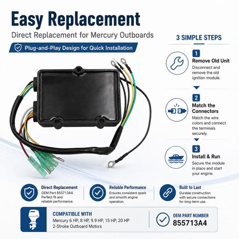 855713A4 Switch Box For Mercury 2-Stroke 6-20 HP Outboard, 855713A4