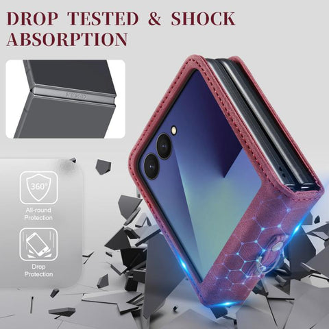 AutSpace A01 Retro Skin-feel Crazy Horse RFID Leather Phone Case, For Galaxy Z Flip8 5G, For Galaxy Z Flip7 5G