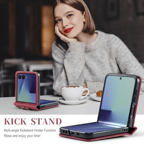 AutSpace A01 Retro Skin-feel Crazy Horse RFID Leather Phone Case, For Galaxy Z Flip8 5G, For Galaxy Z Flip7 5G