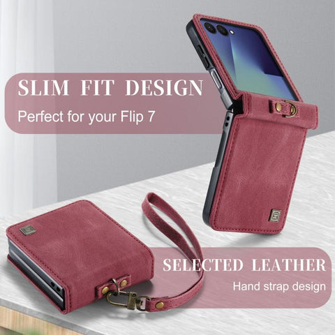 AutSpace A01 Retro Skin-feel Crazy Horse RFID Leather Phone Case, For Galaxy Z Flip8 5G, For Galaxy Z Flip7 5G