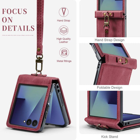 AutSpace A01 Retro Skin-feel Crazy Horse RFID Leather Phone Case, For Galaxy Z Flip8 5G, For Galaxy Z Flip7 5G