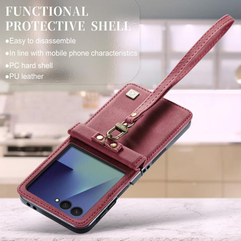 AutSpace A01 Retro Skin-feel Crazy Horse RFID Leather Phone Case, For Galaxy Z Flip8 5G, For Galaxy Z Flip7 5G