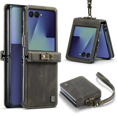 AutSpace A01 Retro Skin-feel Crazy Horse RFID Leather Phone Case, For Galaxy Z Flip8 5G, For Galaxy Z Flip7 5G