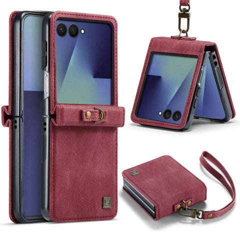 AutSpace A01 Retro Skin-feel Crazy Horse RFID Leather Phone Case, For Galaxy Z Flip8 5G, For Galaxy Z Flip7 5G