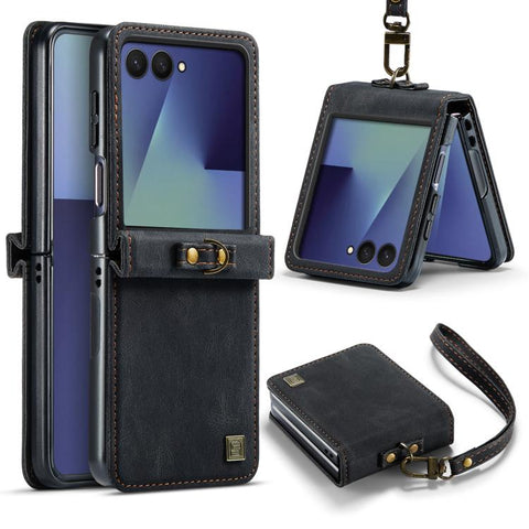 AutSpace A01 Retro Skin-feel Crazy Horse RFID Leather Phone Case, For Galaxy Z Flip8 5G, For Galaxy Z Flip7 5G