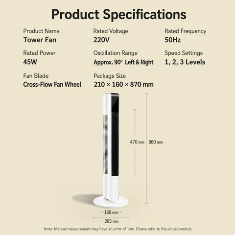 Freestanding Tower Fan, Three-Speed Bladeless Floor Fan, Manual Control Version, Remote Control Version