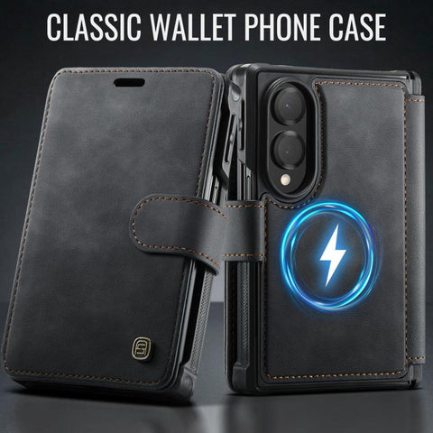 AutSpace A15 Retro Magnetic Clasp Vegan Leather Phone Case, For Galaxy Z Fold8 5G, For Galaxy Z Fold8 Ultra 5G