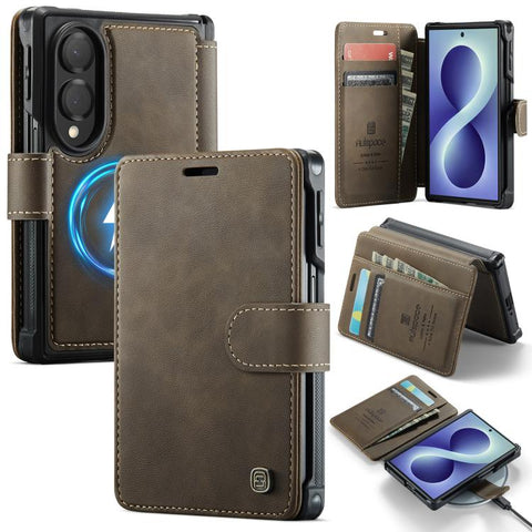 AutSpace A15 Retro Magnetic Clasp Vegan Leather Phone Case, For Galaxy Z Fold8 5G, For Galaxy Z Fold8 Ultra 5G