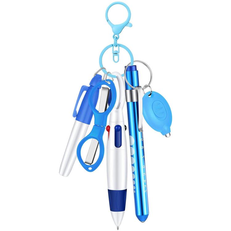 Multifunctional Nurse Ballpoint Pen Set with Flashlight Foldable Scissors Keychain