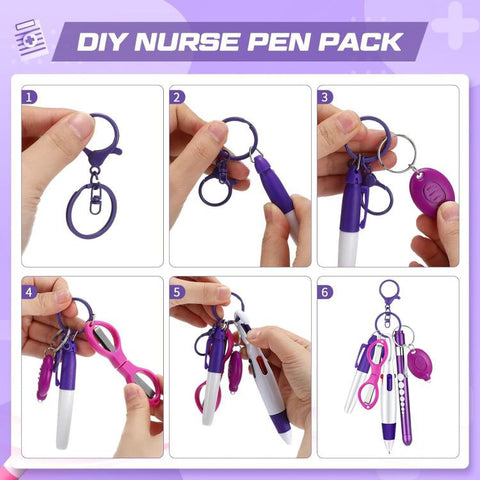 Multifunctional Nurse Ballpoint Pen Set with Flashlight Foldable Scissors Keychain