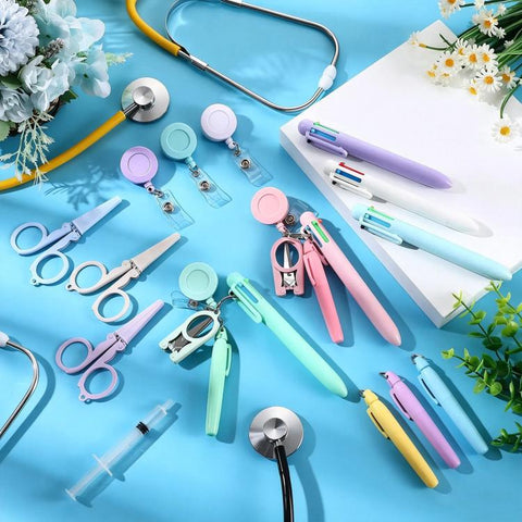 Macaron-style Nurse Pen Set with Retractable Badge Reel