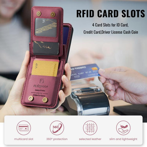 AutSpace A02 Double Magnetic Buckle RFID Card Bag Phone Case, For Galaxy Z Flip8 5G, For Galaxy Z Flip7 5G, For Galaxy Z Fold6 5G, For Galaxy Z Fold5 5G
