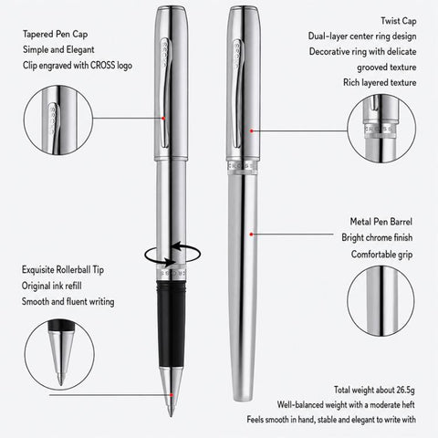 0.7mm Rollerball Pen Metal Screw Cap Pen Barrel Ballpoint Pen