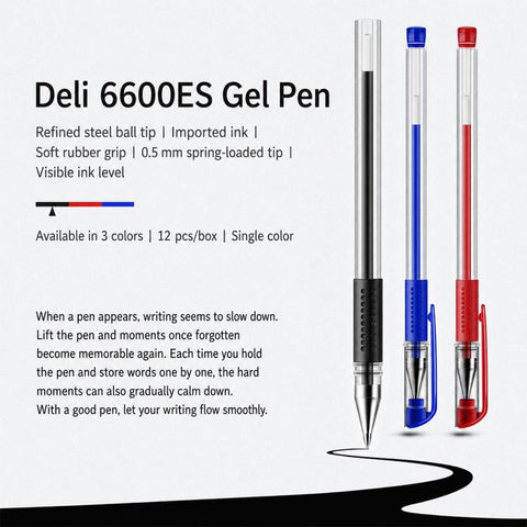 12 PCS/Set Deli 6600ES 0.5mm Bullet-tip Gel Pen Sign Pen