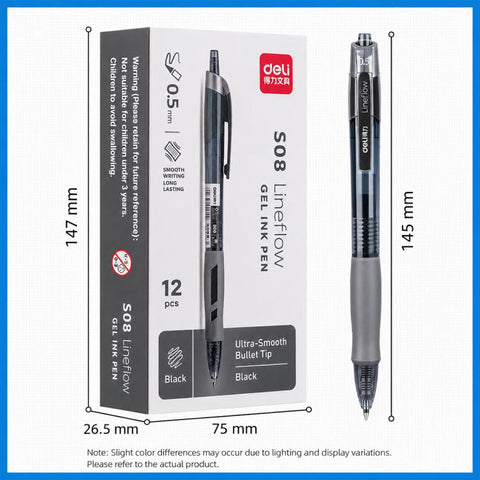 12 PCS/Set Deli S08 Smooth-writing 0.5mm Tip Retractable Gel Pen