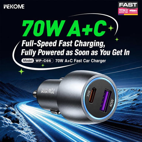 WK WP-C66 K-Captain Glowray 70W USB, Type-C Fast Car Charger, WP-C66