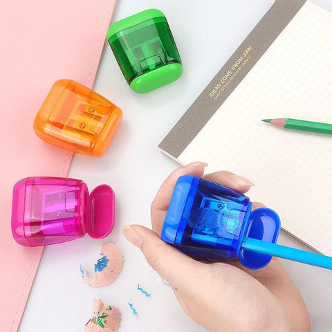 5 PCS/Pack Transparent Plastic Cap Double-hole Pencil Sharpener