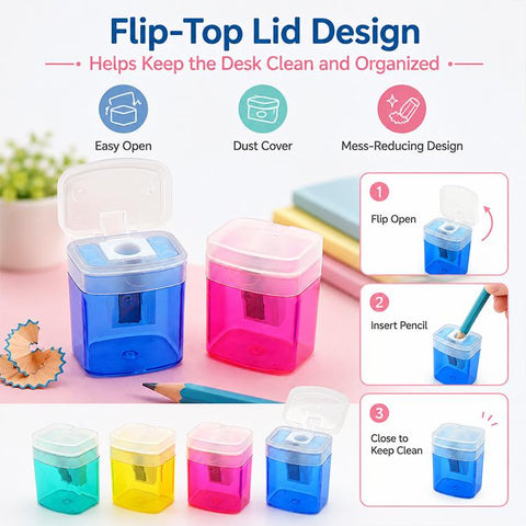 4 PCS/Pack Plastic Manual Single-hole Pencil Sharpener with Cap