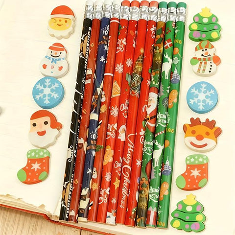 12 PCS/Pack Holiday Themed Writing Pencil with Eraser