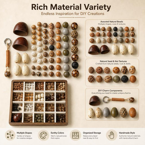 Natural 18-Seed Bodhi Loose Beads for DIY Bracelets Accessories, Small Bead Strand Set, Duck Tendon Vine Set, Full Strand Beads Set