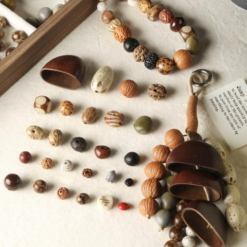 Natural 18-Seed Bodhi Loose Beads for DIY Bracelets Accessories, Small Bead Strand Set, Duck Tendon Vine Set, Full Strand Beads Set