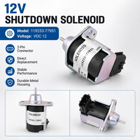 For Yanmar Solenoid Valve Engine Shutdown Valve 119233-77952, 119233-77951,1503ES-3TNA72, For Yanmar